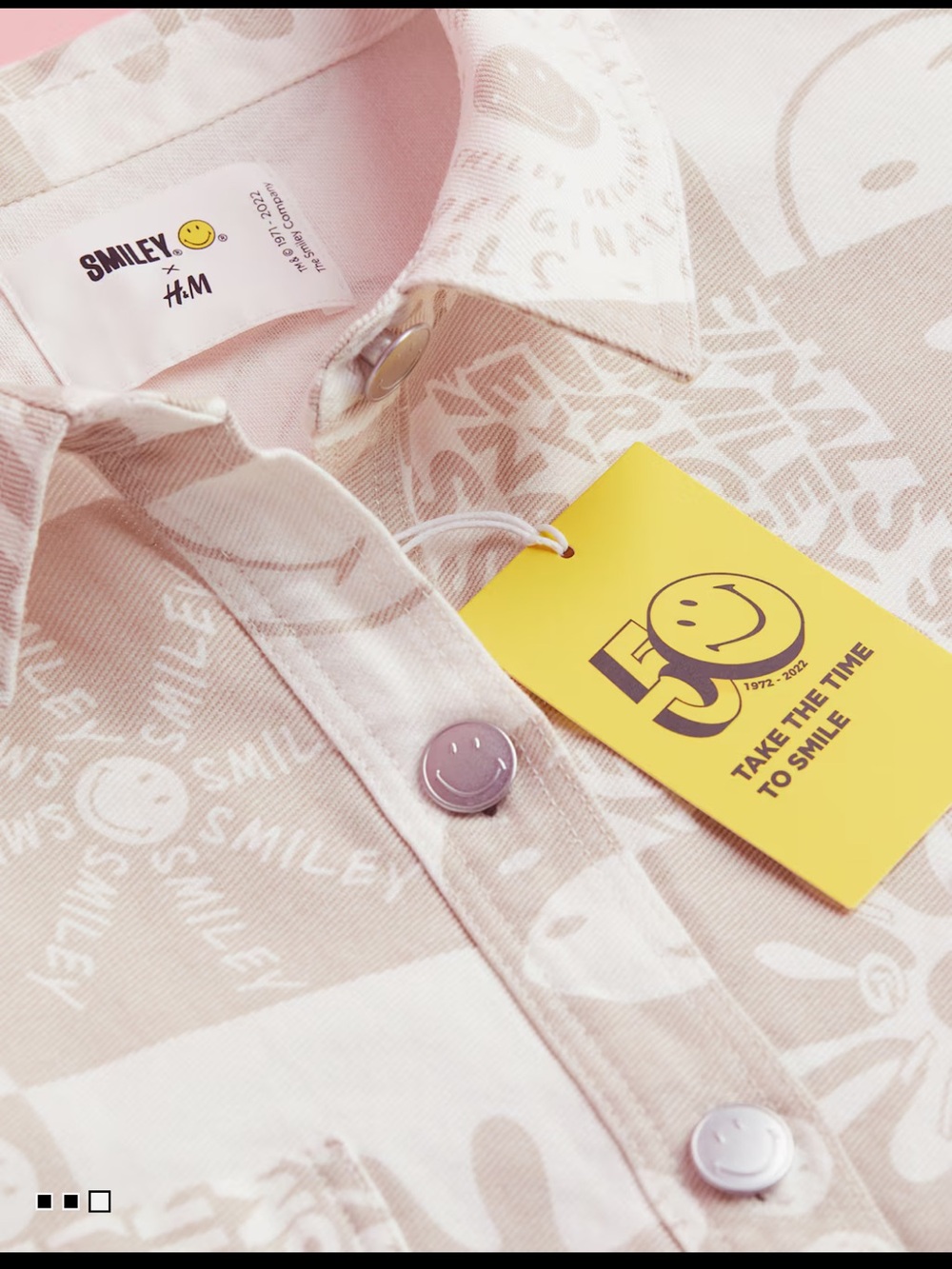 H&M SMILEY® Beige & White Patterned Button-Up Shirt - Picture 9 of 9